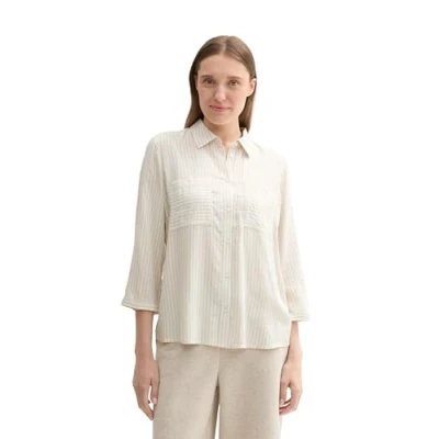 Afbeelding van TOM Tailor Overhemdblouse, Dames, Maat: 36, Beige white thin stripe