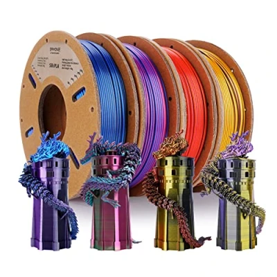 Afbeelding van ERYONE Coextrusion Tri Colour Silk Filament PLA 1.75mm, 3D Printer +/ 0.03mm, 250g/spoelen, 4 spoelen/(2,2 lbs), rood/goud/zwart, goud/paars/zwart, blauw/paars/zwart, rood/blauw/groen