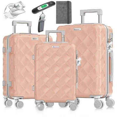 Afbeelding van KESSER® Kofferset 3 delig Reiskoffer met Wielen inclusief Paspoorthouder &amp; kofferweegschaal bagagelabel Trolley Reiskofferset groote Koffers Handbagage / Ruimbagage Nude Grey