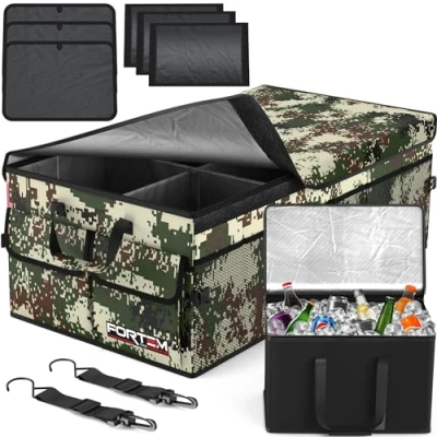 Afbeelding van FORTEM Auto Organizer, Kofferbak Organizer met Koeler, Opvouwbare Compartimenten, Antislip Bodem, Verstelbare Bevestigingsriempjes, Zacht Deksel (Woud, X Large)
