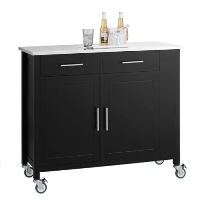 Afbeelding van SoBuy Rolling Trolley Keuken Opbergkast op Wielen Multifunctioneel Buffet met Zijplank, Deuren en Lades RVS Lade, 107x46x94 cm, FKW108 SCH