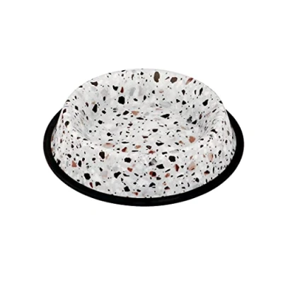Afbeelding van Duvoplus Drinkbak Hond Eetkom Deco Fix Terrazzo Look 150ml Xs 15,5x15,5x3cm Wit 1st