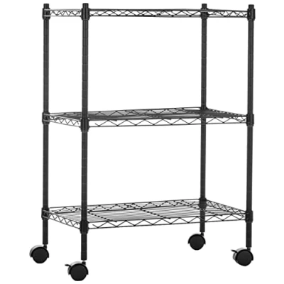 Afbeelding van Amazon Basics Smalle opbergeenheid, 3 planken, op wielen, planken in hoogte verstelbaar en stelvoetjes, draagkracht maximaal 340 kg, zwart, 34 x 58,9 83,2 cm (d b h)