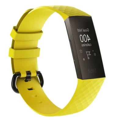 Afbeelding van Fitbit Charge 3 &amp; 4 siliconen diamant pattern bandje Maat: Large Geel
