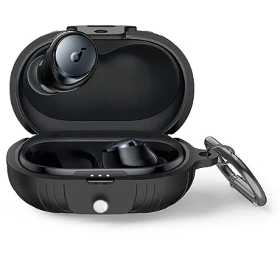 Afbeelding van MOWYEOK siliconen hoes, compatibel met Anker Soundcore Space A40, draagbare kras en schokbestendige led aan de voorkant zichtbaar, voor A40