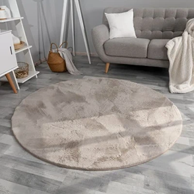 Afbeelding van Hoogpolig Tapjit Shaggy Woonkamer Modern Effen Kleur Fluffy, Kleur:Beige, Maat:120 cm rond