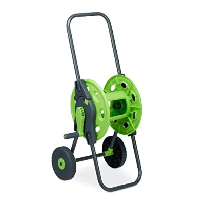 Afbeelding van Relaxdays slangenwagen, verrijdbare tuinslang haspel voor 45 m slang, 1/2 inch, tuin, 82.5 x 43 34 cm, grijs groen