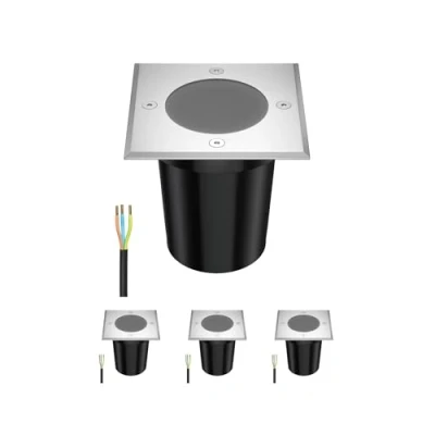 Afbeelding van ledscom.de 4 stuks grondinbouwlamp RELI voor buiten, IP67, roestvrij staal, hoekig, 11 x 11cm, 1x GU10 max. 15W, mat
