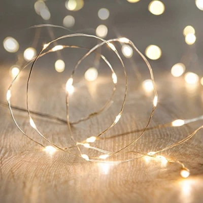 Afbeelding van Lights4fun 2 x 20 LED draad micro lichtketting parelwit batterij