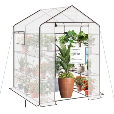Afbeelding van Sekey Broeikas folie XXL 200 x 145 cm, kweekbroeikas, tomaten met 10 planken, foliekas, stabiele tuin PE afdekking, winterbestendig, wit