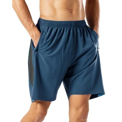 Afbeelding van HMIYA Sportshorts voor heren, sneldrogend, korte broek met zak ritssluiting, blauw, 3XL