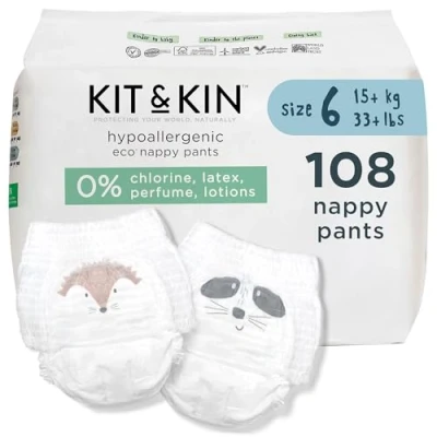 Afbeelding van Kit &amp; Kin Eco Luierbroek Maat 6 XL Hypoallergeen en Duurzaam (18 x Packs, 108 Luiers)