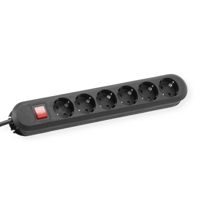 Afbeelding van BACHMANN SMART stekkerdoos 6x geaard contact, met schakelaar, zwart, 5 m