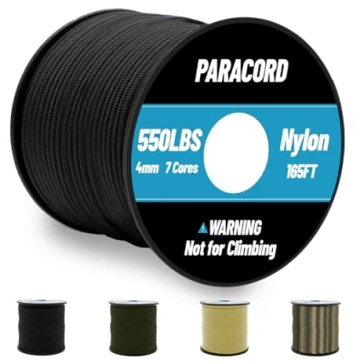 Afbeelding van Omtofo paracord 550 nylon touw 50 meter met 7 kerndraden 4 mm zwart parachutekoord voor armbanden, lanyards, kragen, survival Max. 250 kg