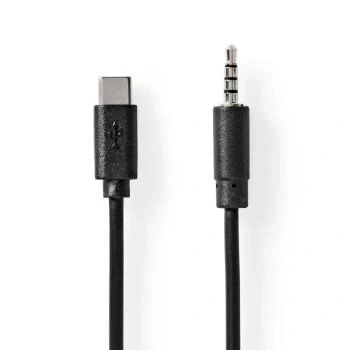 Afbeelding van USB C Adapter 2.0 Male 3,5 mm 1.00 m Rond Vernikkeld Zwart Label