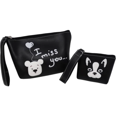 Afbeelding van Jessidress Meiden Etui Make up Tasje Portemonnee met Dieren Zwart