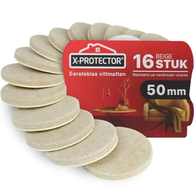Afbeelding van Meubilair Pads Vloerbeschermers X PROTECTOR 16 stuks 50 mm, Beige Vilten voor Stoelpoten Meubelpoten Enorme Hoeveelheid Vloerbescherming
