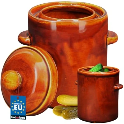 Afbeelding van KOTARBAU® Fermentatiepot, 2,5 l, bruin, steengoed pot met hermetisch deksel, zuurkoolpan, komkommerpot, inmaakpot, keramisch vat watergoot aardewerk