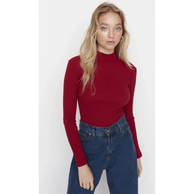 Afbeelding van Trendyol Donker Antraciet Getailleerde Hoge Kraag Lange Mouw Geribbelde Stretch Gebreide Blouse Twoaw21Bz0423