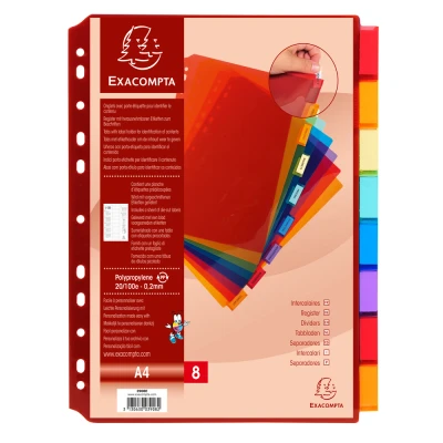 Afbeelding van Exacompta ref. 3908E Doorzichtige polypropyleen tabbladen met 8 neutrale tabs etikethouder Geleverd een blad afneembare etiketten Formaat A4