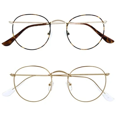 Afbeelding van OPULIZE Sol Blauw Licht Blokkerende Bril Cool Metalen Retro Vermindert Glans Anti Hoofdpijn Verbeteren Slaap Computer Gaming Mens Womens B94, Bruine schildpad/goud
