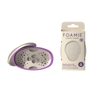 Afbeelding van Foamie Travel Buddy Duurzame reisdoos, beige en paars, zeepbakje voor op reis of in de badkamer, biologische zeepschaal je solide shampoo, veganistisch x1