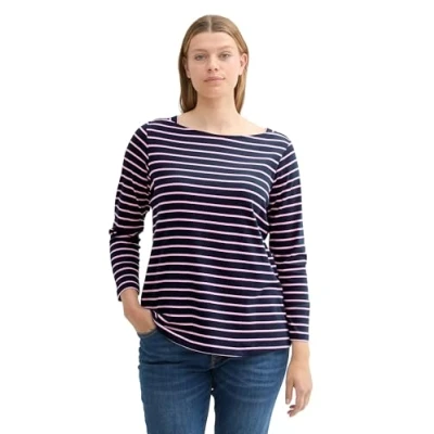 Afbeelding van TOM Tailor PLUS Gestreiftes Langarm Longsleeve, Dames, Maat: 44, Powder rose navy stripe