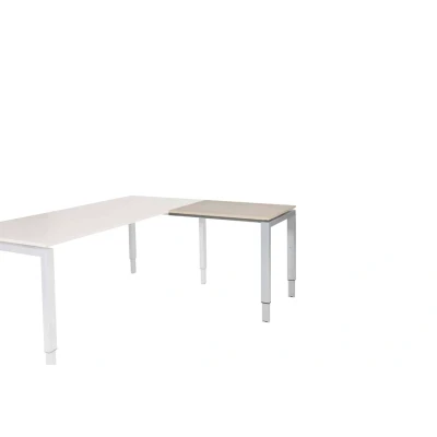 Afbeelding van Domino aanbouwtafel, hoogte instelbaar (62 85cm) met 80x60cm &#039;zwevend&#039; lindberg (licht) eiken 25mm blad en aluminium (RAL9006) N poot frame