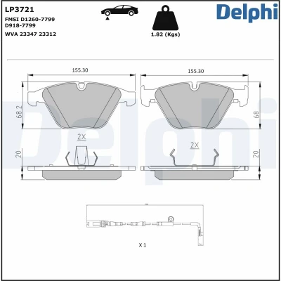 Afbeelding van Remblokset, schijfrem DELPHI LP3721