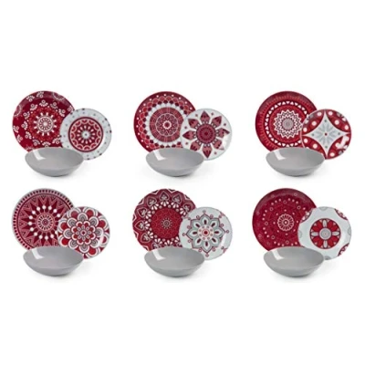 Afbeelding van Excelsa Mandala Red Tafelservies, 18 delig, porselein