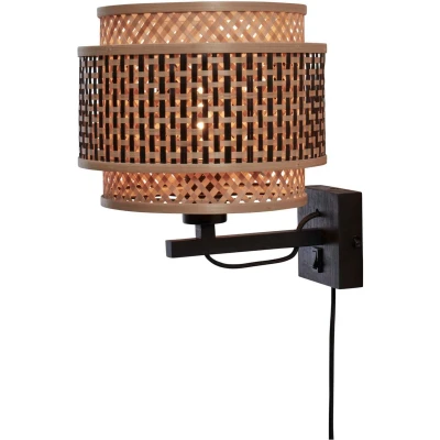 Afbeelding van Good&amp;Mojo Wandlamp Bhutan Bamboe Naturel Zwart 25x29x25cm
