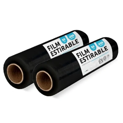 Afbeelding van m office Zwarte verpakkingsfolie, plastic hoes, zwart, verpakking van 2 stuks, voor verhuisdozen, meubelbescherming, 50 cm x 200 m, rekbaar