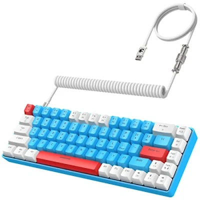 Afbeelding van YINDIAO T8 60% Gamingtoetsenbord,68 Toetsen,US Layout,Compact Bedraad Mechanisch Toetsenbord met 18 Chroma RGB Backlight,Rode Schakelaar,USB C opgerolde Kabel,voor PC,PS4 Lichtgrijs