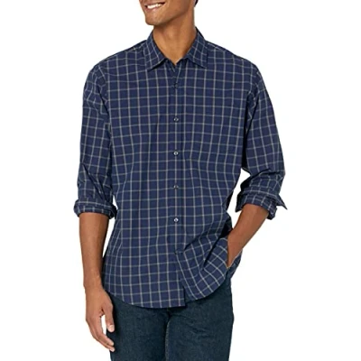 Afbeelding van Amazon Essentials Men&#039;s Casual poplin overhemd met normale pasvorm en lange mouwen, Marineblauw Vensterruit, M