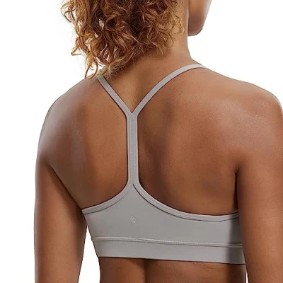 Afbeelding van CRZ Yoga Vrouwen Low Impact Strappy Gewatteerde Sport BH Y Racer Back Spaghetti Riemen Tops Meeuw Grijs L