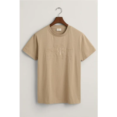 Afbeelding van GANT Tonal Shield Tshirt basic, Heren, Maat: Large, Concrete beige