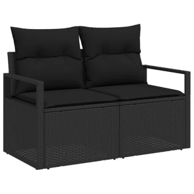 Afbeelding van vidaXL 2 zits tuinbank met opslag en kussens zwart poly rattan