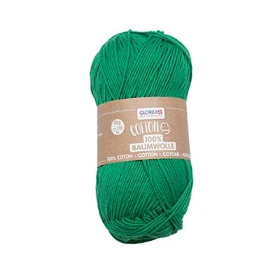 Afbeelding van Glorex 5 1004 12 Cotton 100% katoen, veelzijdig inzetbaar voor breien, haken en knutselen, zeer goede kwaliteit, zacht wasbaar, 50 g, ca. 170 m, groen
