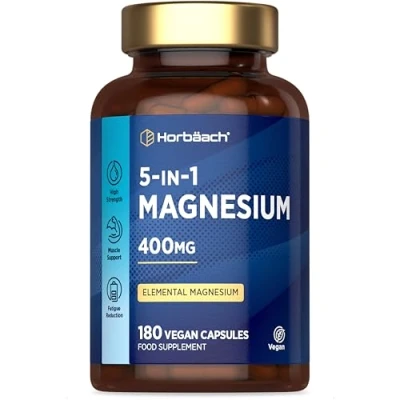 Afbeelding van Magnesium Complex met Glycinate (bisglicinaat), Citraat en meer 5 soorten 180 Veganistische Capsules Horbaach
