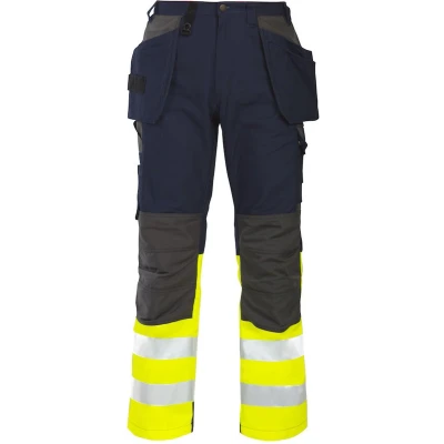 Afbeelding van ProJob 6522 SIGNALISATIEBROEK MET KNIEZAKKEN EN SPIJKERZAKKEN ISO 20471 KLASSE 1 646522 Geel/Marine C156