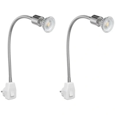 Afbeelding van ledscom.de 2 stuks fittinglamp LESCH leeslamp zwanenhals, schakelaar, chroom incl. GU10 LED lamp PAR5,4W 510lm 50 warm wit