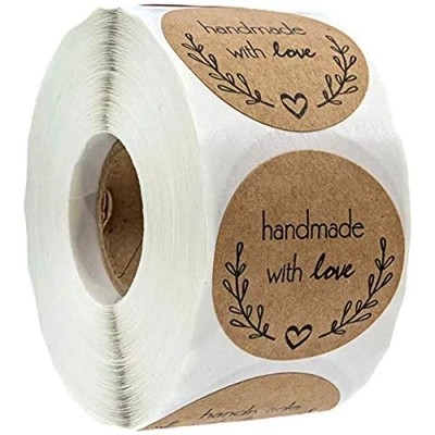 Afbeelding van POFET 500 stks Kraft Handgemaakte Ronde Bakken Sticker Zelfklevend Label Zelfklevende Stickers Labels Roll Decor voor Zelfgemaakte Geschenken