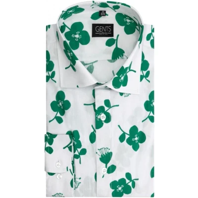 Afbeelding van Gents Print bloem groen wit Maat L
