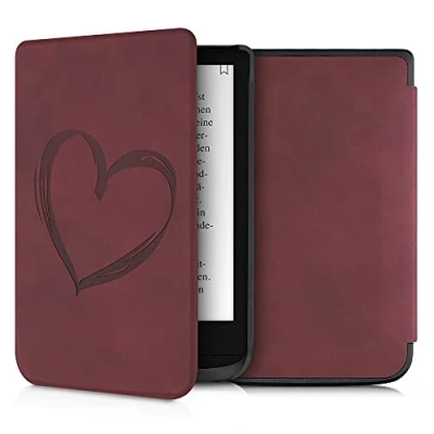 Afbeelding van kwmobile e reader hoesje compatibel met Pocketbook Touch Lux 4/5/Touch HD 3/Color (2020)/ Vivlio 5 Kunstleren ereader cover stand Brushed Hart in donkerrood