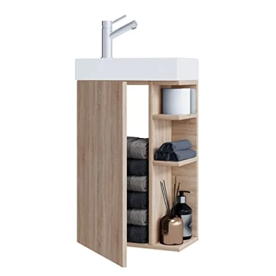 Afbeelding van VCM 2 delige badkamermeubelset Gastentoilet Badkamerwastafel Klein Smal Lumia