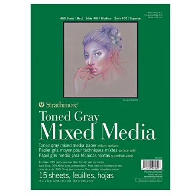 Afbeelding van Strathmore 400 Toned Mix Media 300gsm Pad, 15 x 9x12&quot; Vellen, Foldover Cover gelijmd 1 zijde, ideaal voor professionals en studenten