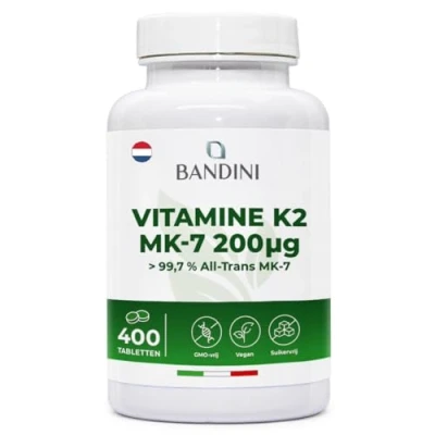 Afbeelding van Bandini® Vitamine K2 MK7 200 mcg 400 tabletten Hoge dosis menaquinon Vit K2Vital® Draagt ​​bij tot het behoud van normale botten 100% veganistisch GMO vrij