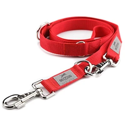 Afbeelding van BedDog® hondenriem WILLY, verstelbaar in 3 lengtes, dubbele riem, hondenlijn, looplijn, middelgrote en grote honden, totale lengte 2m rood