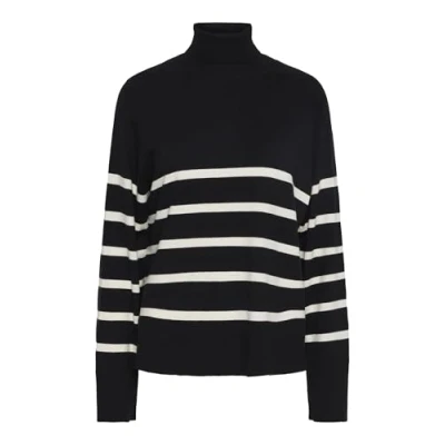 Afbeelding van PIECES Dames Pcsia Ls Rollneck Knit Noos Bc gebreide trui, zwart/strepen: wit, XS