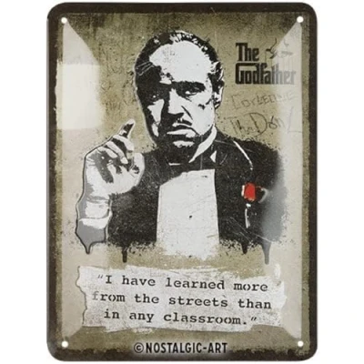 Afbeelding van Metalen Bord 15x20 cm the Godfather Learn from streets